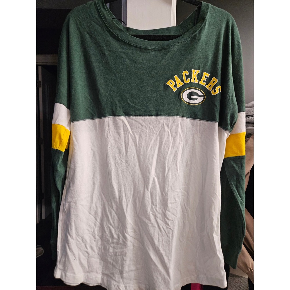 NFL Team Apparel Green Bay Packers Colorblock Long Sleeve Shirt Women Medium NEW